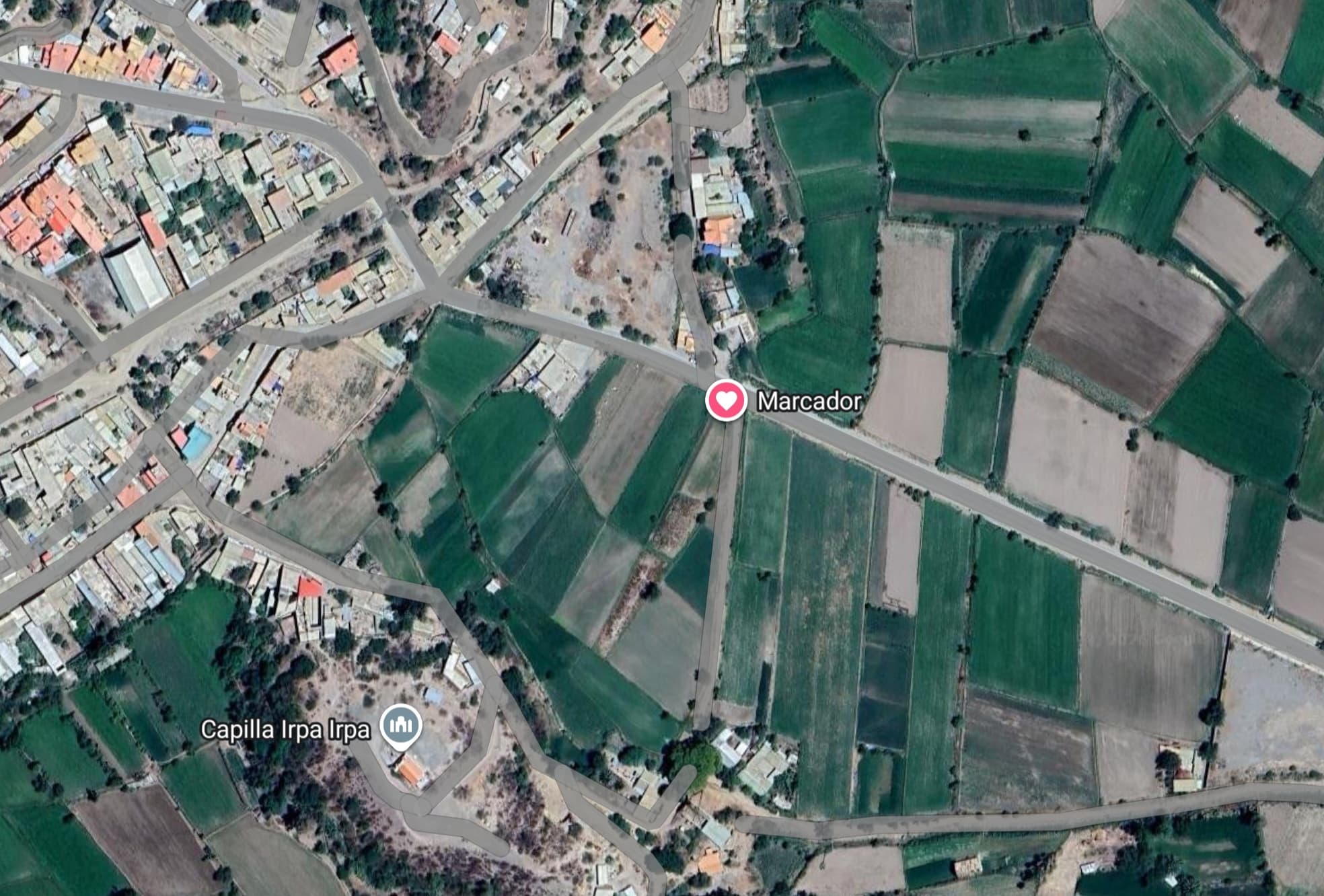 Satellite map with location marker for the land in Irpa Irpa, Capinota