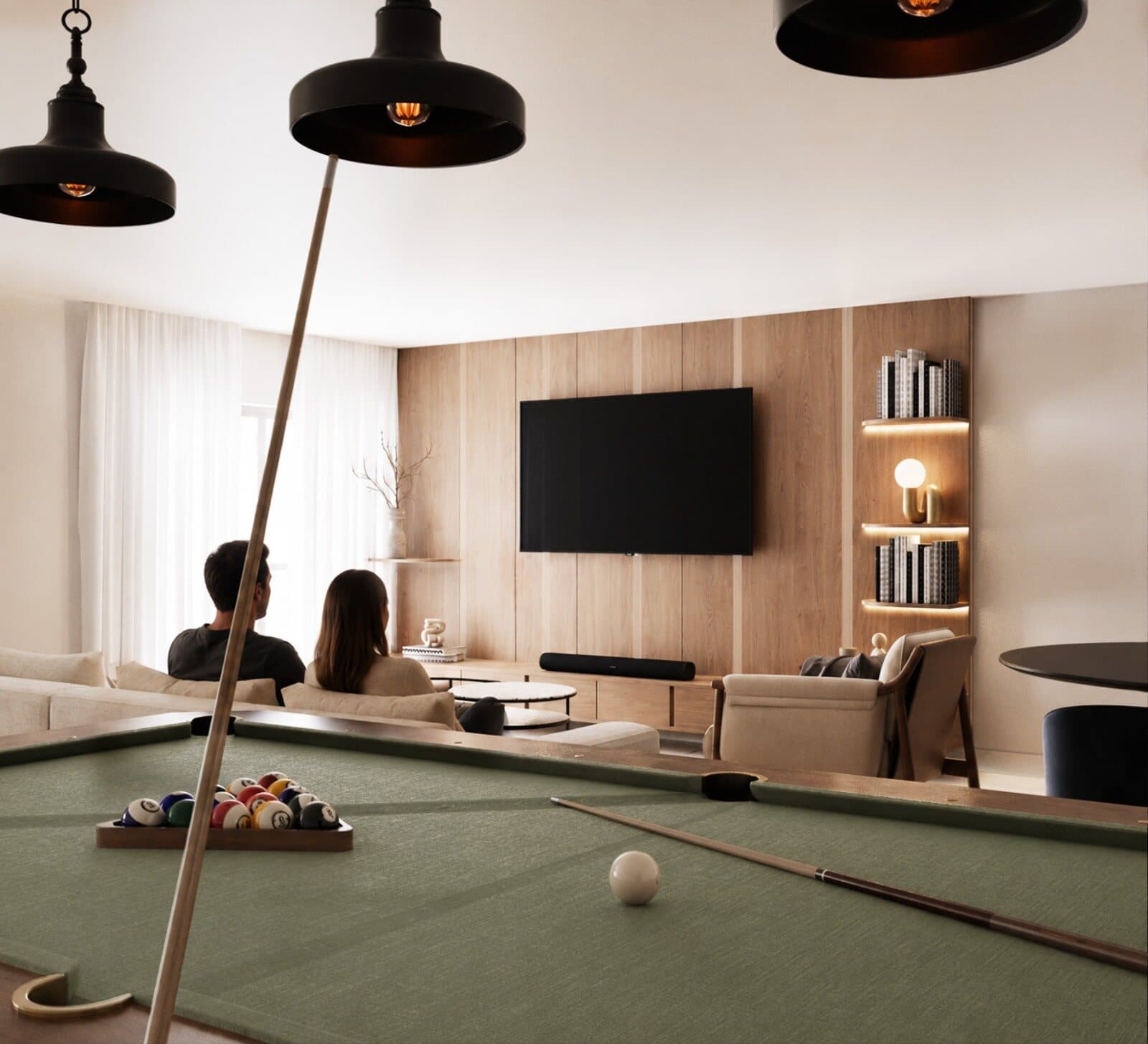 Sala de juegos de Torre Lexaria con mesa de billar